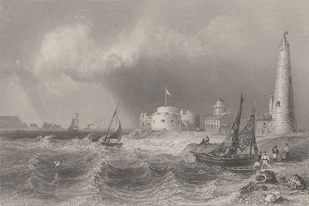 Hurst Castle, King Charles's Prison. Hampshire. BARTLETT 1842 old print